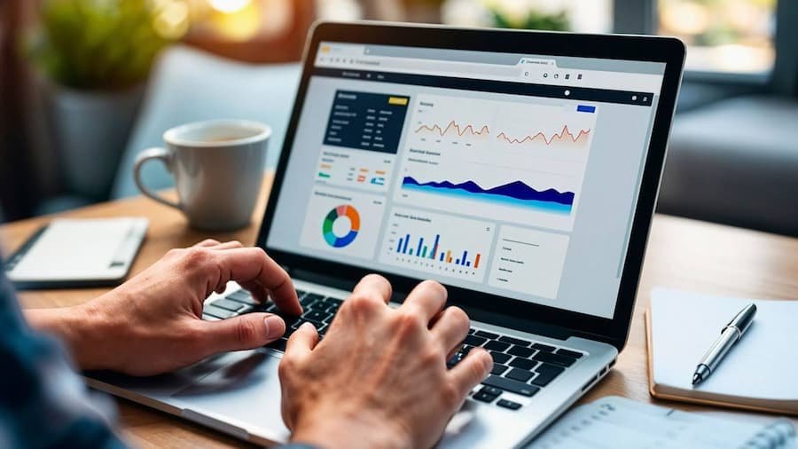 A man is using a laptop for running digital marketing plans